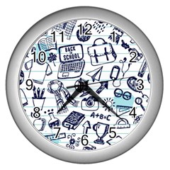 Hand-drawn-back-school-pattern Wall Clock (silver) by Jancukart