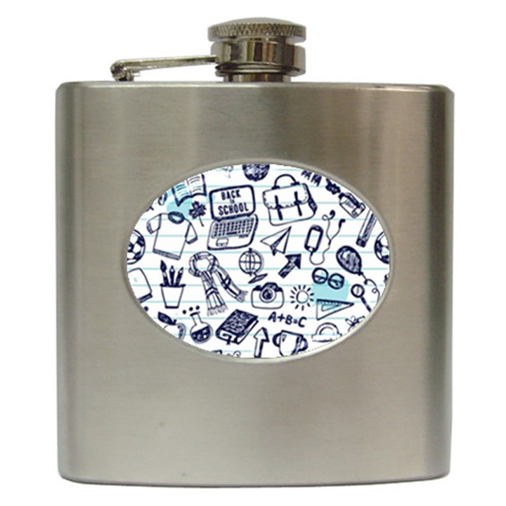 Hand-drawn-back-school-pattern Hip Flask (6 oz)