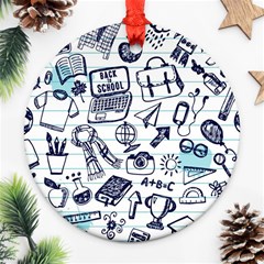 Hand-drawn-back-school-pattern Round Ornament (two Sides) by Jancukart