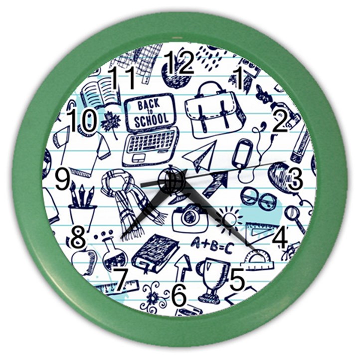 Hand-drawn-back-school-pattern Color Wall Clock