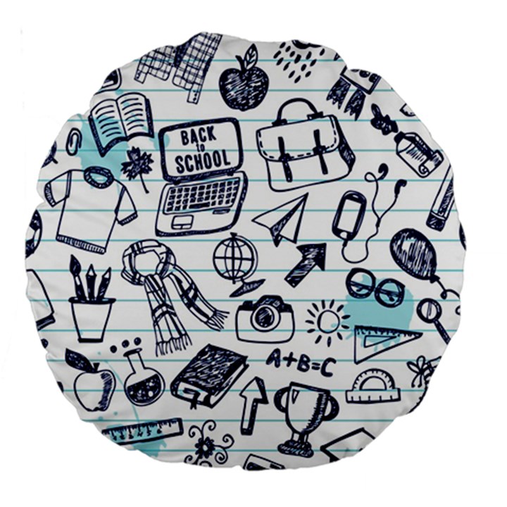 Hand-drawn-back-school-pattern Large 18  Premium Round Cushions