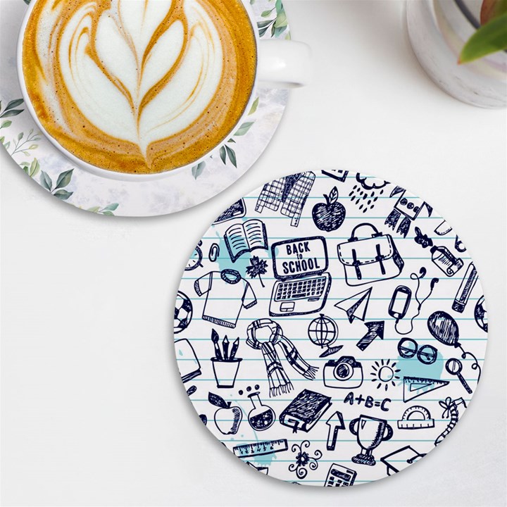 Hand-drawn-back-school-pattern UV Print Round Tile Coaster