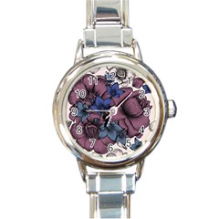 Floral-wallpaper-pattern-with-engraved-hand-drawn-flowers-vintage-style Round Italian Charm Watch by Jancukart