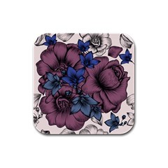 Floral-wallpaper-pattern-with-engraved-hand-drawn-flowers-vintage-style Rubber Square Coaster (4 Pack) by Jancukart