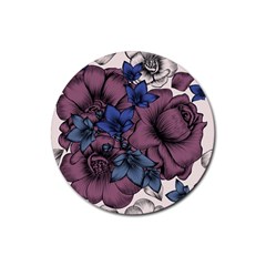 Floral-wallpaper-pattern-with-engraved-hand-drawn-flowers-vintage-style Rubber Coaster (round) by Jancukart