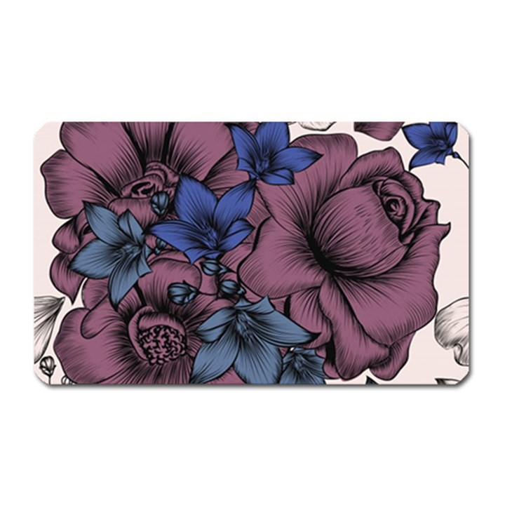 Floral-wallpaper-pattern-with-engraved-hand-drawn-flowers-vintage-style Magnet (Rectangular)