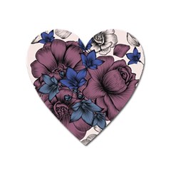 Floral-wallpaper-pattern-with-engraved-hand-drawn-flowers-vintage-style Heart Magnet