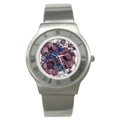 Floral-wallpaper-pattern-with-engraved-hand-drawn-flowers-vintage-style Stainless Steel Watch