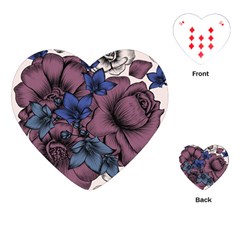 Floral-wallpaper-pattern-with-engraved-hand-drawn-flowers-vintage-style Playing Cards Single Design (heart)