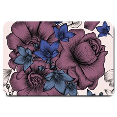 Floral-wallpaper-pattern-with-engraved-hand-drawn-flowers-vintage-style Large Doormat  by Jancukart