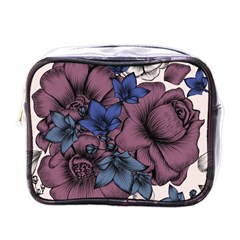 Floral-wallpaper-pattern-with-engraved-hand-drawn-flowers-vintage-style Mini Toiletries Bag (one Side)