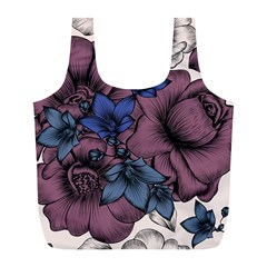 Floral-wallpaper-pattern-with-engraved-hand-drawn-flowers-vintage-style Full Print Recycle Bag (l)