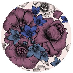 Floral-wallpaper-pattern-with-engraved-hand-drawn-flowers-vintage-style Wooden Bottle Opener (round)