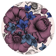 Floral-wallpaper-pattern-with-engraved-hand-drawn-flowers-vintage-style Round Trivet by Jancukart