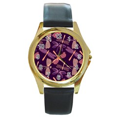 Dragonfly-pattern-design Round Gold Metal Watch