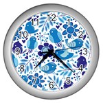 Pattern-with-birds Wall Clock (Silver) Front