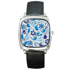 Pattern-with-birds Square Metal Watch