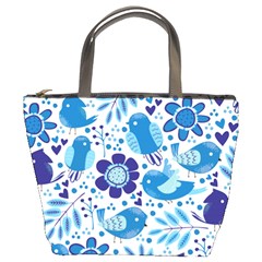 Pattern-with-birds Bucket Bag