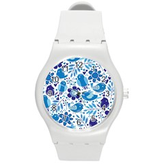 Pattern-with-birds Round Plastic Sport Watch (m)