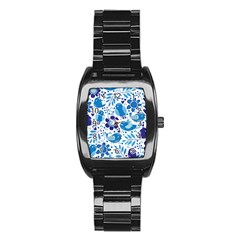 Pattern-with-birds Stainless Steel Barrel Watch