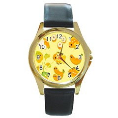 Banana Cichlid Round Gold Metal Watch by artworkshop