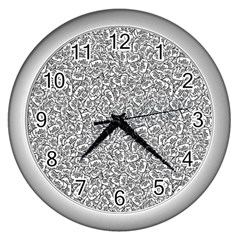 Black And White Hello Text Motif Random Pattern Wall Clock (silver) by dflcprintsclothing