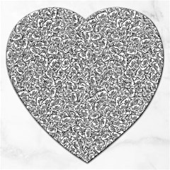 Black And White Hello Text Motif Random Pattern Jigsaw Puzzle (heart) by dflcprintsclothing