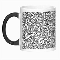 Black And White Hello Text Motif Random Pattern Morph Mug by dflcprintsclothing