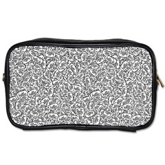 Black And White Hello Text Motif Random Pattern Toiletries Bag (one Side) by dflcprintsclothing