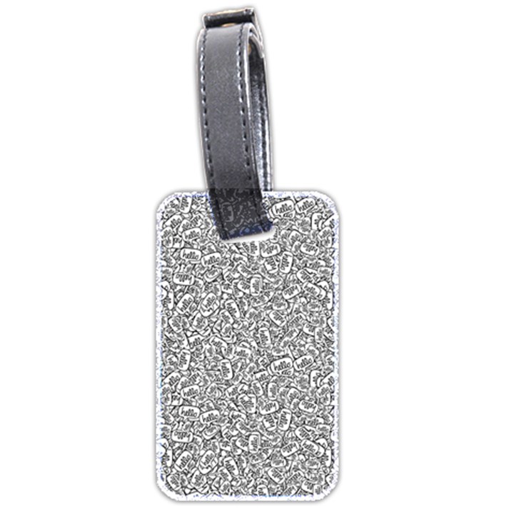 Black And White Hello Text Motif Random Pattern Luggage Tag (two sides)