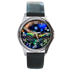 Peacock Feather Drop Round Metal Watch by artworkshop