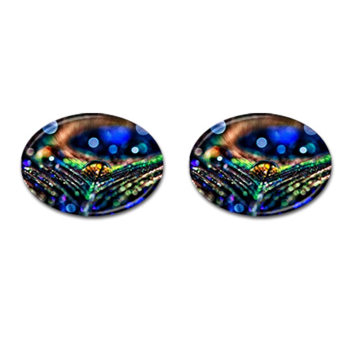 Peacock Feather Drop Cufflinks (Oval)