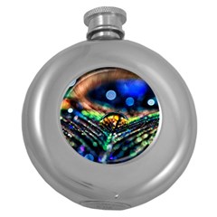 Peacock Feather Drop Round Hip Flask (5 Oz) by artworkshop