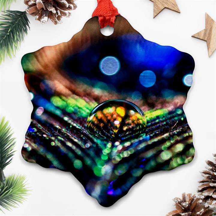 Peacock Feather Drop Snowflake Ornament (Two Sides)