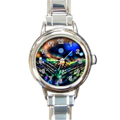 Peacock Feather Drop Round Italian Charm Watch by artworkshop