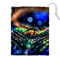 Peacock Feather Drop Drawstring Pouch (4xl) by artworkshop