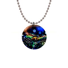 Peacock Feather Drop 1  Button Necklace by artworkshop