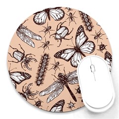 Vintage-drawn-insect-seamless-pattern Round Mousepads by Jancukart