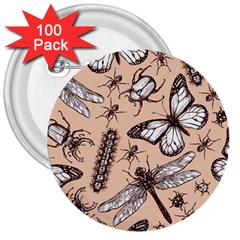 Vintage-drawn-insect-seamless-pattern 3  Buttons (100 Pack)  by Jancukart