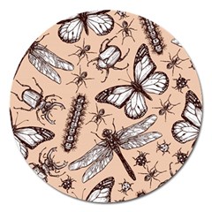 Vintage-drawn-insect-seamless-pattern Magnet 5  (round)