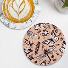 Vintage-drawn-insect-seamless-pattern Uv Print Round Tile Coaster by Jancukart