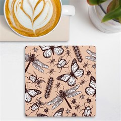 Vintage-drawn-insect-seamless-pattern Uv Print Square Tile Coaster 