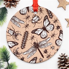 Vintage-drawn-insect-seamless-pattern Ornament (round)