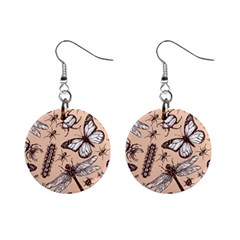 Vintage-drawn-insect-seamless-pattern Mini Button Earrings