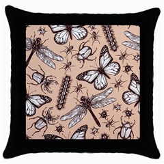 Vintage-drawn-insect-seamless-pattern Throw Pillow Case (black)