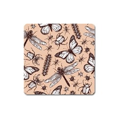 Vintage-drawn-insect-seamless-pattern Square Magnet