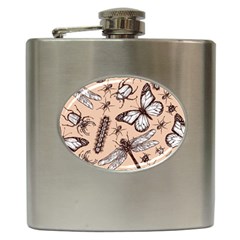 Vintage-drawn-insect-seamless-pattern Hip Flask (6 Oz)