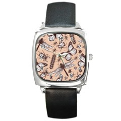 Vintage-drawn-insect-seamless-pattern Square Metal Watch