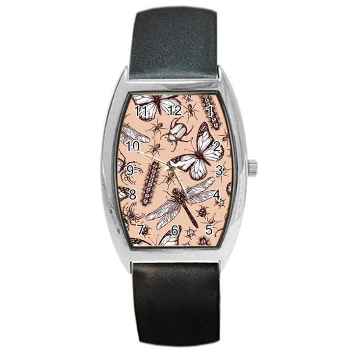 Vintage-drawn-insect-seamless-pattern Barrel Style Metal Watch