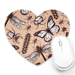 Vintage-drawn-insect-seamless-pattern Heart Mousepads